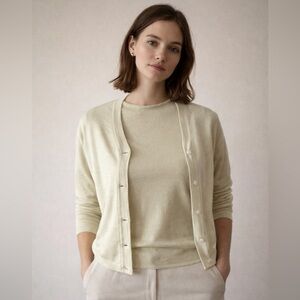 TSE Elegant light Green Button-Up Cardigan and shell twin set